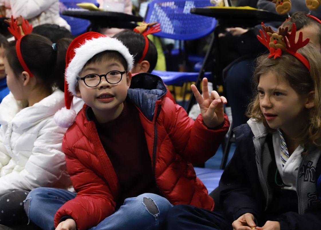 International school students celebrating winter holidays